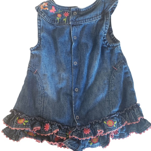Y2k‎ 02 Disney Winnie the Pooh Denim Dress Girl Pink Embroidered Flowers Ruffles - Picture 4 of 8